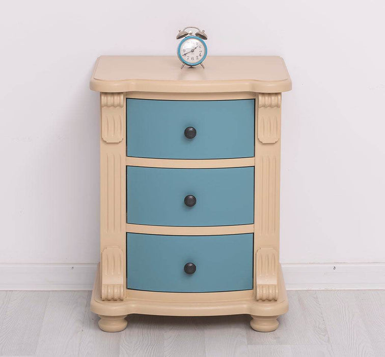Nachttisch aus Massivholz | Beistelltisch mit drei Schubladen - Beige - Blau