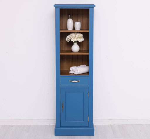 Offener Badezimmerschrank mit Schublade | Handtuchschrank aus Massivholz - Blau