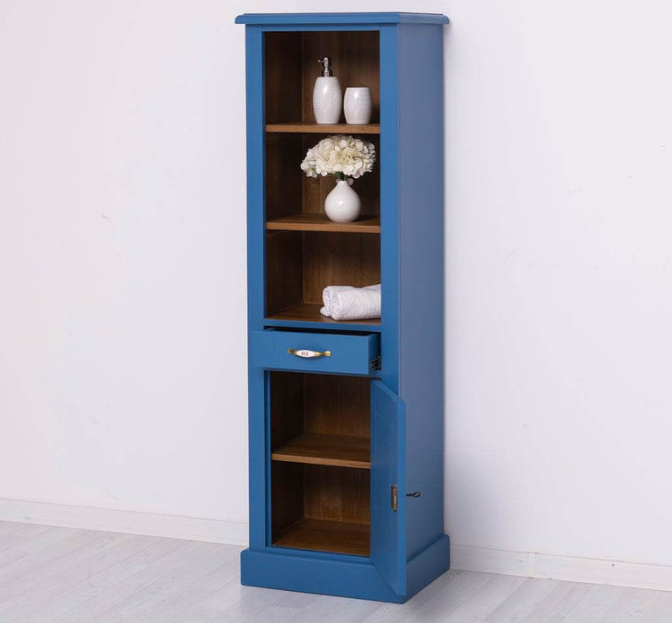 Offener Badezimmerschrank mit Schublade | Handtuchschrank aus Massivholz - Blau
