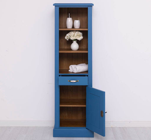 Offener Badezimmerschrank mit Schublade | Handtuchschrank aus Massivholz - Blau