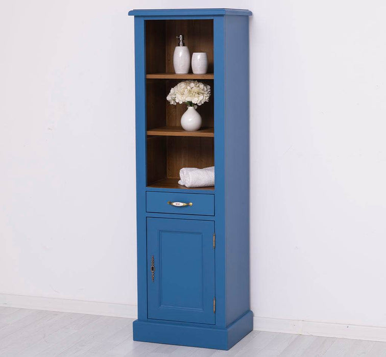 Offener Badezimmerschrank mit Schublade | Handtuchschrank aus Massivholz - Blau