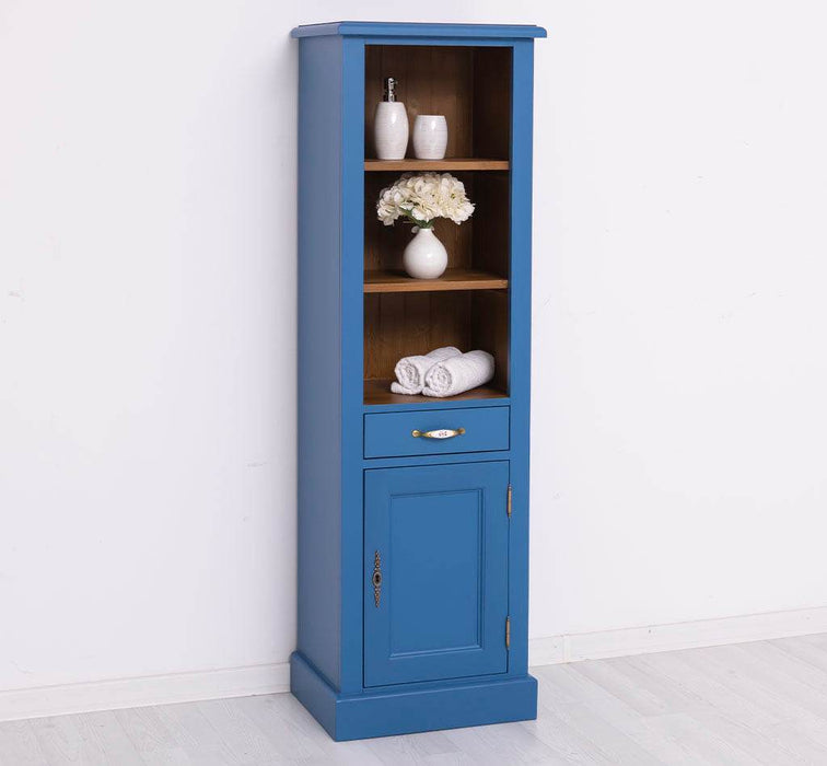 Offener Badezimmerschrank mit Schublade | Handtuchschrank aus Massivholz - Blau
