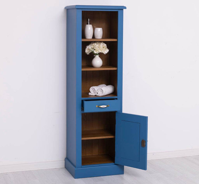 Offener Badezimmerschrank mit Schublade | Handtuchschrank aus Massivholz - Blau
