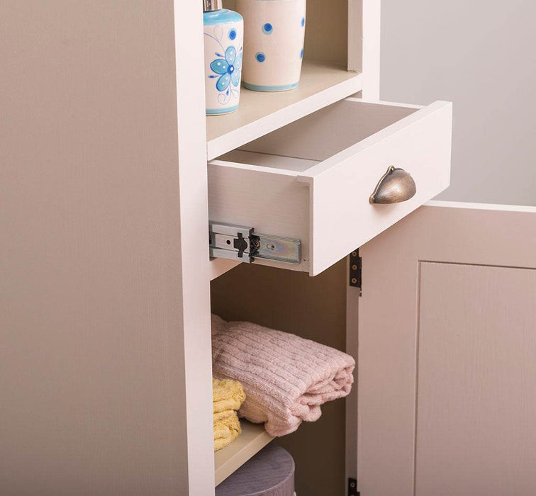 Offener Badezimmerschrank mit Schublade | Handtuchschrank aus Massivholz - Blau
