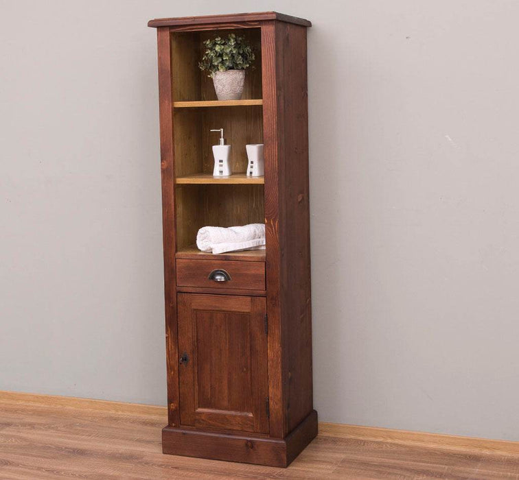 Offener Badezimmerschrank mit Schublade | Handtuchschrank aus Massivholz - Blau