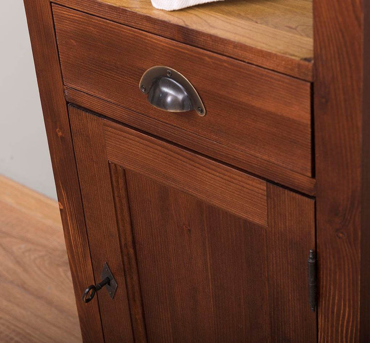 Offener Badezimmerschrank mit Schublade | Handtuchschrank aus Massivholz - Blau