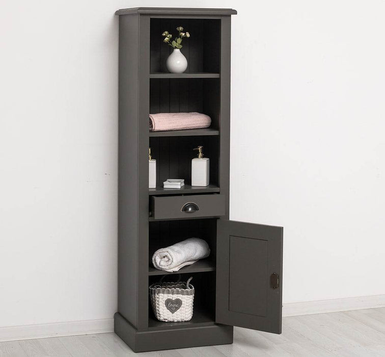 Offener Badezimmerschrank mit Schublade | Handtuchschrank aus Massivholz - Blau