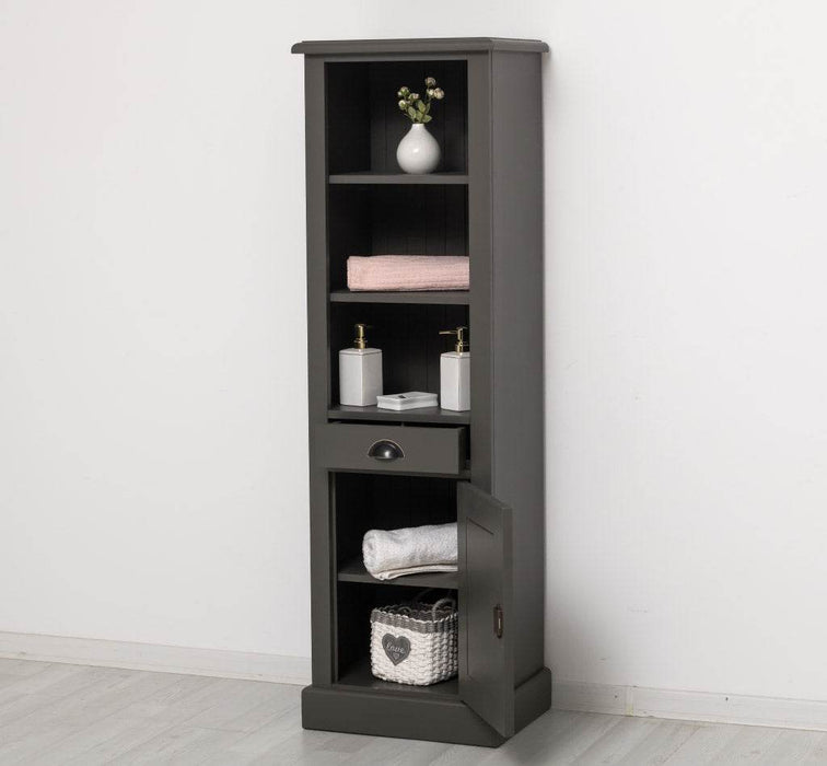 Offener Badezimmerschrank mit Schublade | Handtuchschrank aus Massivholz - Blau