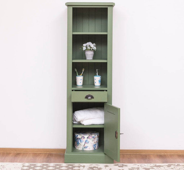 Offener Badezimmerschrank mit Schublade | Handtuchschrank aus Massivholz - Blau