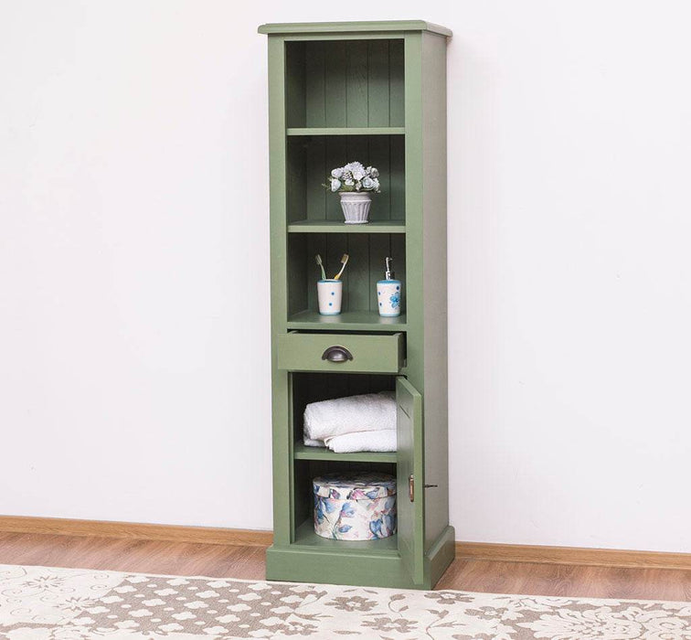 Offener Badezimmerschrank mit Schublade | Handtuchschrank aus Massivholz - Blau