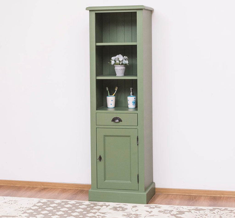 Offener Badezimmerschrank mit Schublade | Handtuchschrank aus Massivholz - Blau