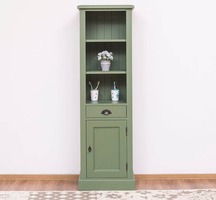 Offener Badezimmerschrank mit Schublade | Handtuchschrank aus Massivholz - Blau