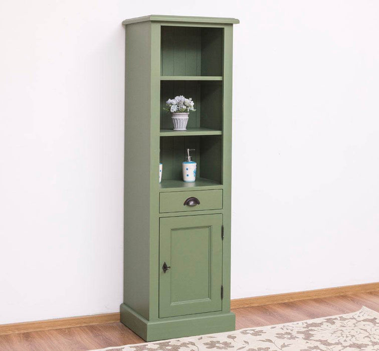 Offener Badezimmerschrank mit Schublade | Handtuchschrank aus Massivholz - Blau