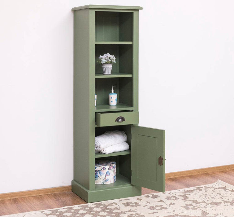 Offener Badezimmerschrank mit Schublade | Handtuchschrank aus Massivholz - Blau