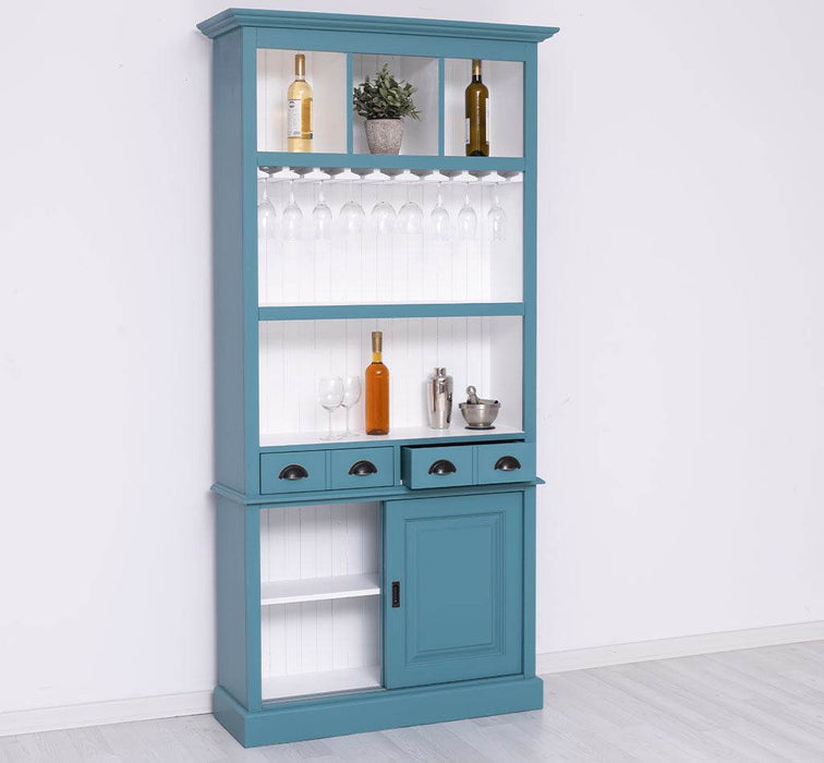Rustikales Regal aus Massivholz mit Glashalterung | Buffetschrank in verschiedenen Farben - Weiß