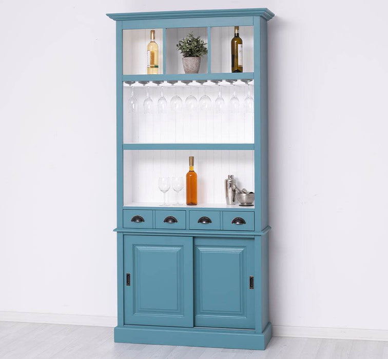 Rustikales Regal aus Massivholz mit Glashalterung | Buffetschrank in verschiedenen Farben - Weiß