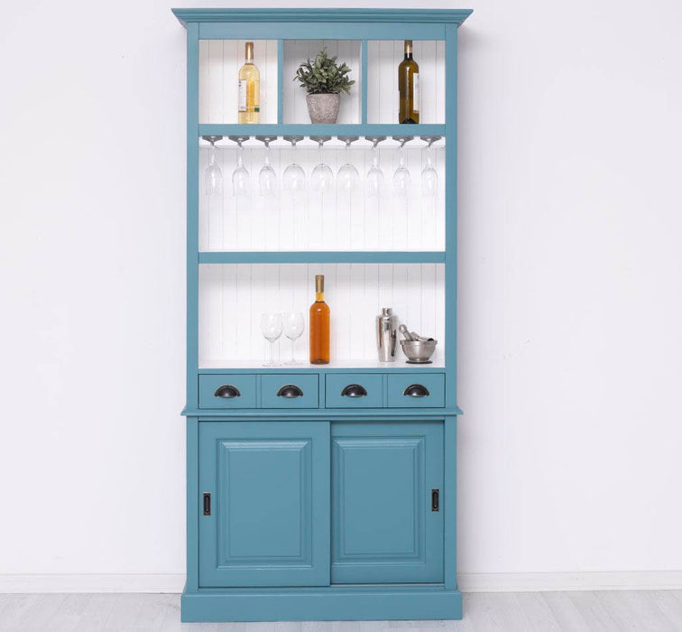 Rustikales Regal aus Massivholz mit Glashalterung | Buffetschrank in verschiedenen Farben - Blau
