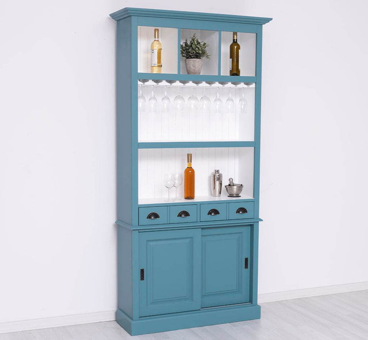 Rustikales Regal aus Massivholz mit Glashalterung | Buffetschrank in verschiedenen Farben - Weiß