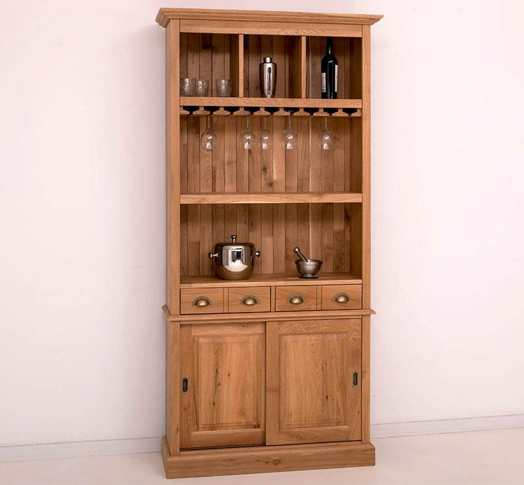 Rustikales Regal aus massiver Eiche mit Glashalterung | Geschirrschrank - 