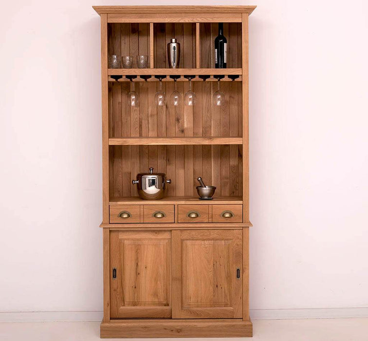 Rustikales Regal aus massiver Eiche mit Glashalterung | Geschirrschrank - 