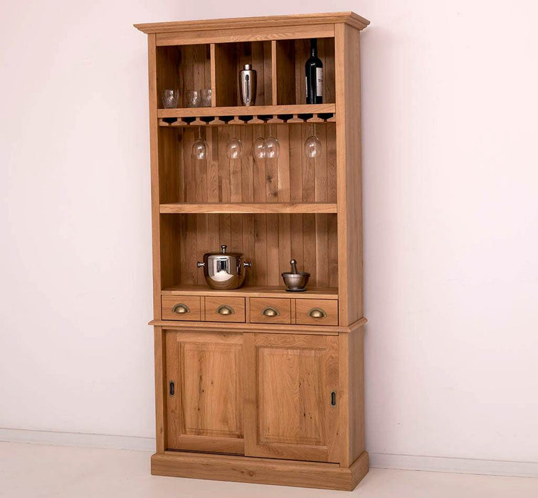 Rustikales Regal aus massiver Eiche mit Glashalterung | Geschirrschrank - 