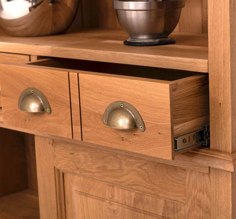 Rustikales Regal aus massiver Eiche mit Glashalterung | Geschirrschrank - 