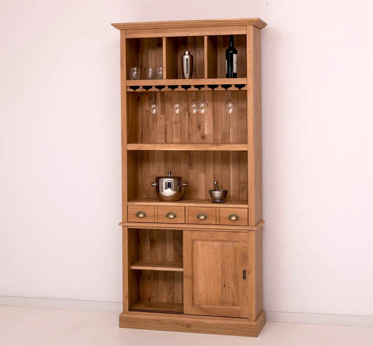 Rustikales Regal aus massiver Eiche mit Glashalterung | Geschirrschrank - 