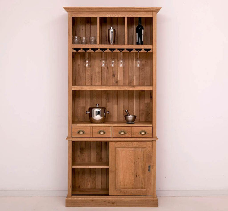 Rustikales Regal aus massiver Eiche mit Glashalterung | Geschirrschrank - 