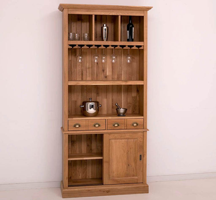 Rustikales Regal aus massiver Eiche mit Glashalterung | Geschirrschrank - 
