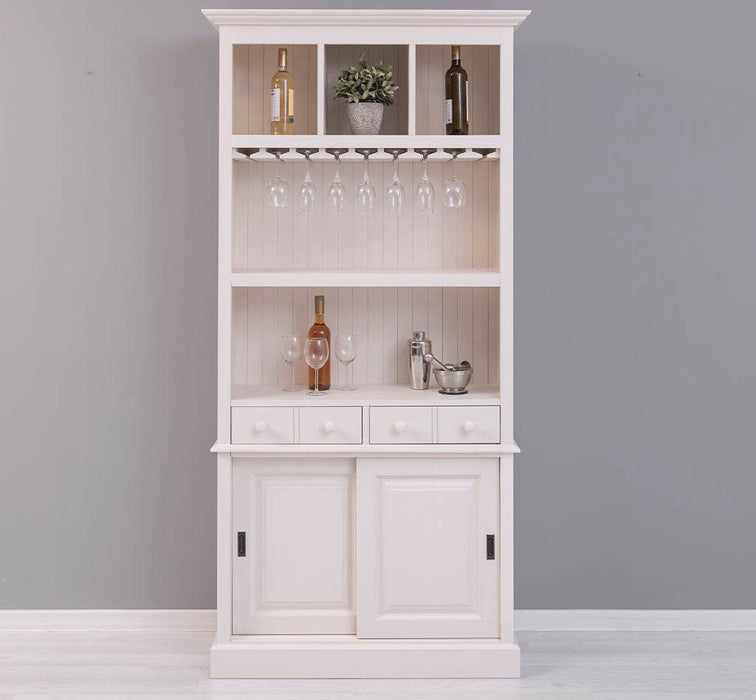 Rustikales Regal aus Massivholz mit Glashalterung | Buffetschrank in verschiedenen Farben - Creme