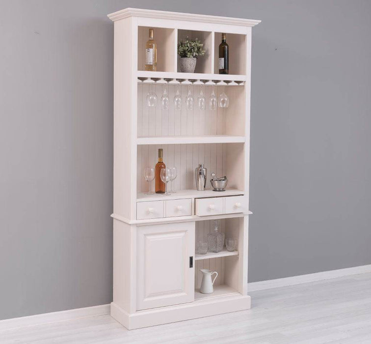 Rustikales Regal aus Massivholz mit Glashalterung | Buffetschrank in verschiedenen Farben - Weiß