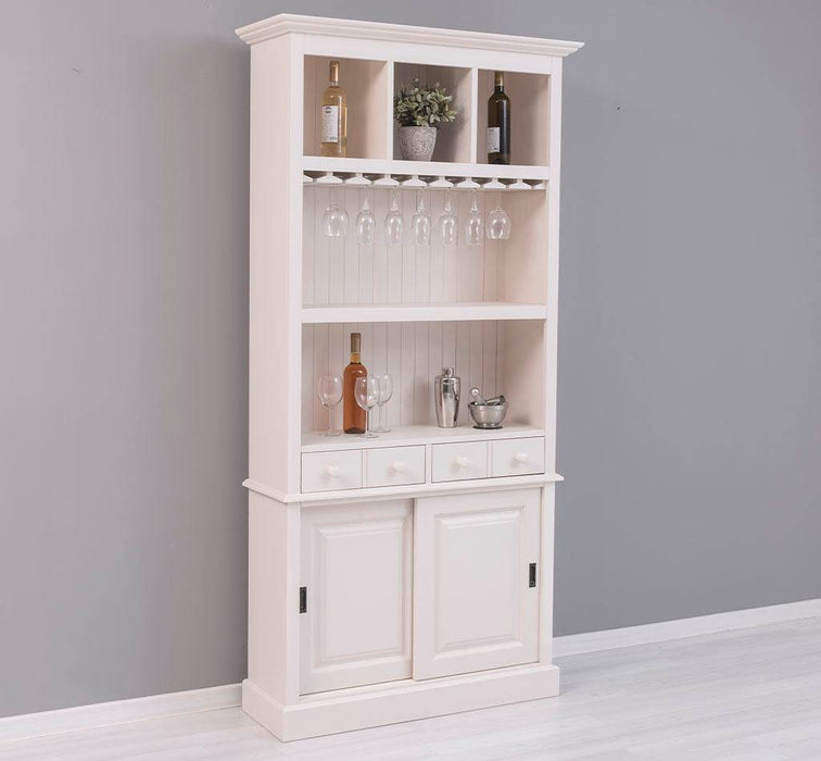 Rustikales Regal aus Massivholz mit Glashalterung | Buffetschrank in verschiedenen Farben - Weiß
