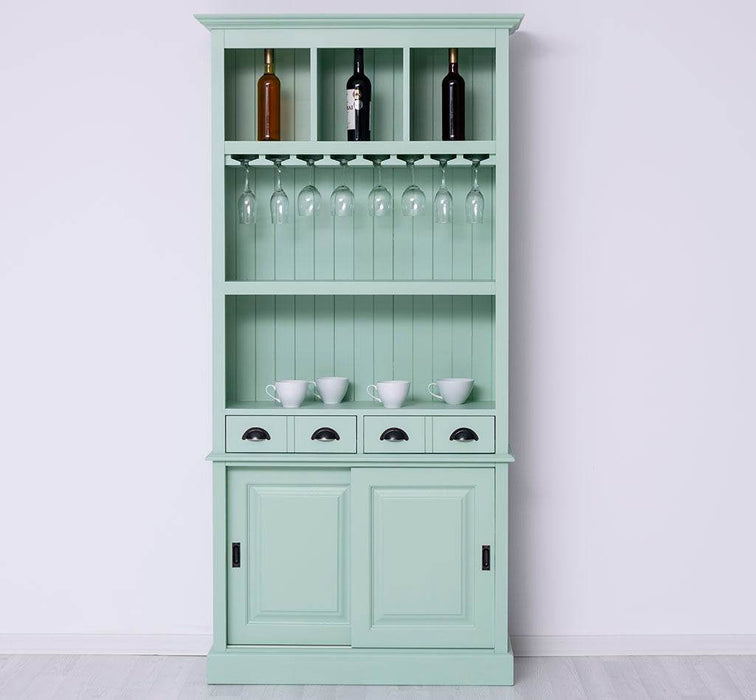 Rustikales Regal aus Massivholz mit Glashalterung | Buffetschrank in verschiedenen Farben - Mint