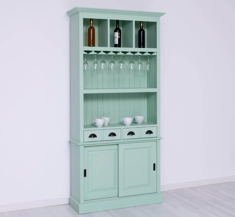 Rustikales Regal aus Massivholz mit Glashalterung | Buffetschrank in verschiedenen Farben - Weiß