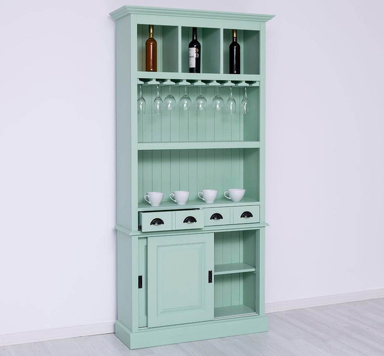Rustikales Regal aus Massivholz mit Glashalterung | Buffetschrank in verschiedenen Farben - Weiß