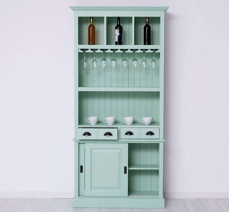 Rustikales Regal aus Massivholz mit Glashalterung | Buffetschrank in verschiedenen Farben - Weiß
