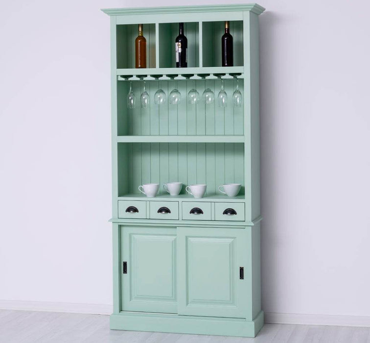 Rustikales Regal aus Massivholz mit Glashalterung | Buffetschrank in verschiedenen Farben - Weiß