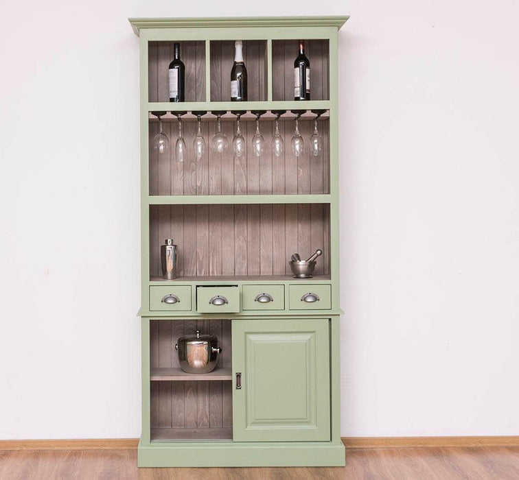 Rustikales Regal aus Massivholz mit Glashalterung | Buffetschrank in verschiedenen Farben - Weiß