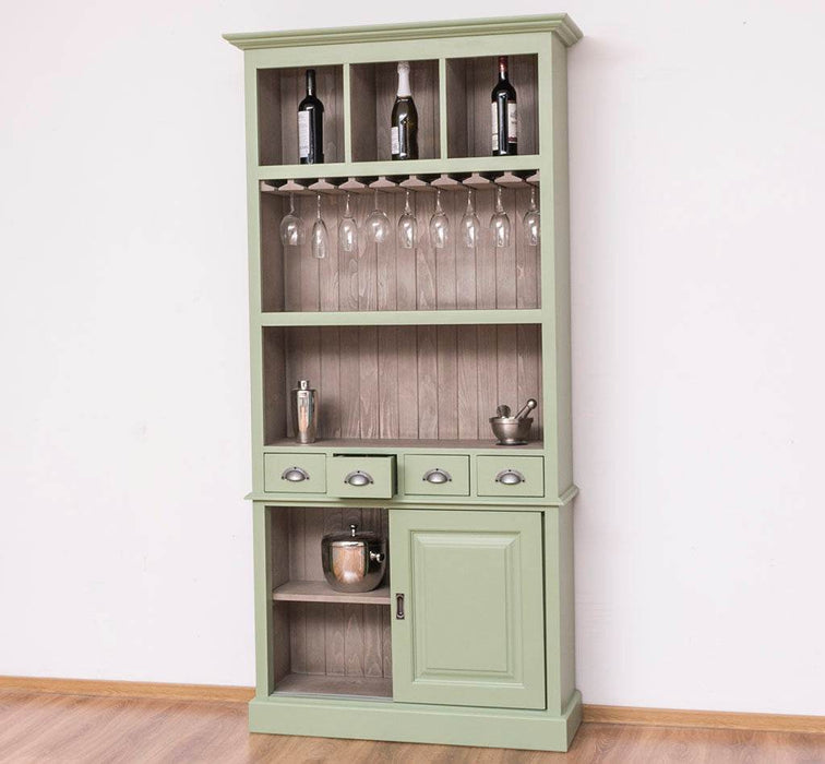 Rustikales Regal aus Massivholz mit Glashalterung | Buffetschrank in verschiedenen Farben - Weiß