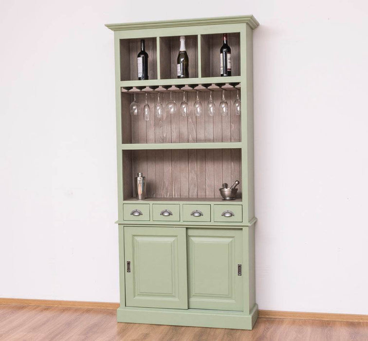 Rustikales Regal aus Massivholz mit Glashalterung | Buffetschrank in verschiedenen Farben - Weiß