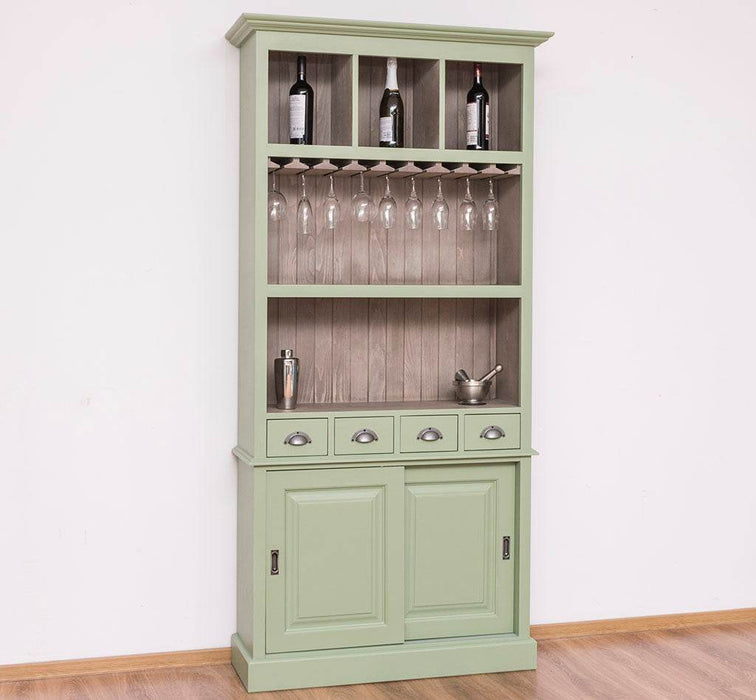 Rustikales Regal aus Massivholz mit Glashalterung | Buffetschrank in verschiedenen Farben - Weiß