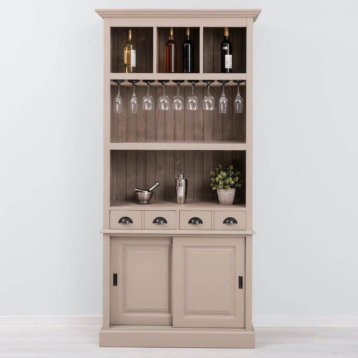 Rustikales Regal aus Massivholz mit Glashalterung | Buffetschrank in verschiedenen Farben - Taupe