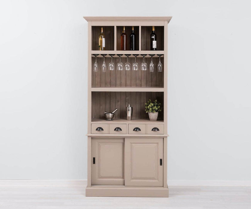 Rustikales Regal aus Massivholz mit Glashalterung | Buffetschrank in verschiedenen Farben - Taupe