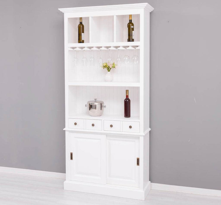 Rustikales Regal aus Massivholz mit Glashalterung | Buffetschrank in verschiedenen Farben - Weiß