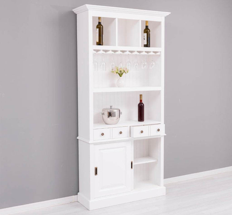 Rustikales Regal aus Massivholz mit Glashalterung | Buffetschrank in verschiedenen Farben - Weiß