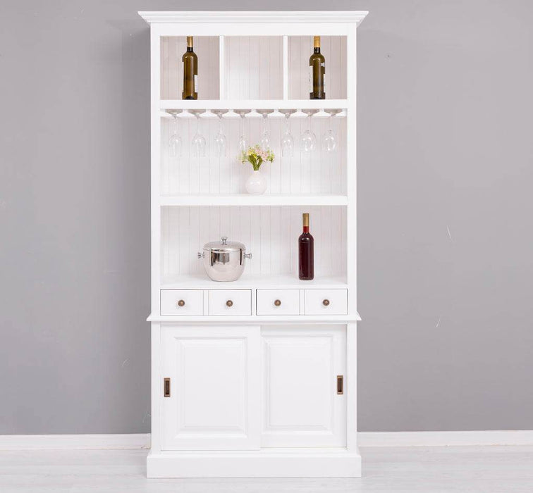 Rustikales Regal aus Massivholz mit Glashalterung | Buffetschrank in verschiedenen Farben - Weiß