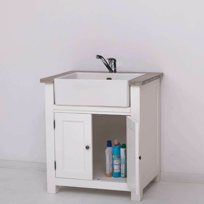 Kleiner Spültisch aus Massivholz im Vintage Look - Gebürstet | Weiß