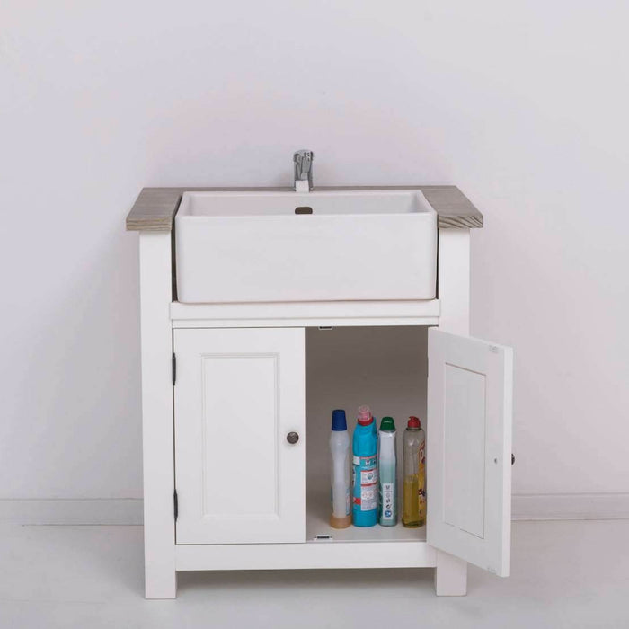 Kleiner Spültisch aus Massivholz im Vintage Look - Gebürstet | Weiß
