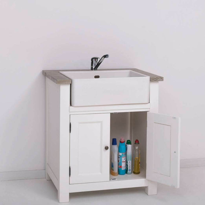 Kleiner Spültisch aus Massivholz im Vintage Look - Gebürstet | Weiß