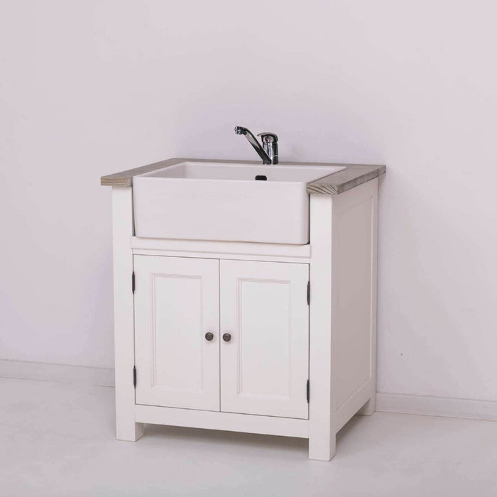 Kleiner Spültisch aus Massivholz im Vintage Look - Gebürstet | Weiß